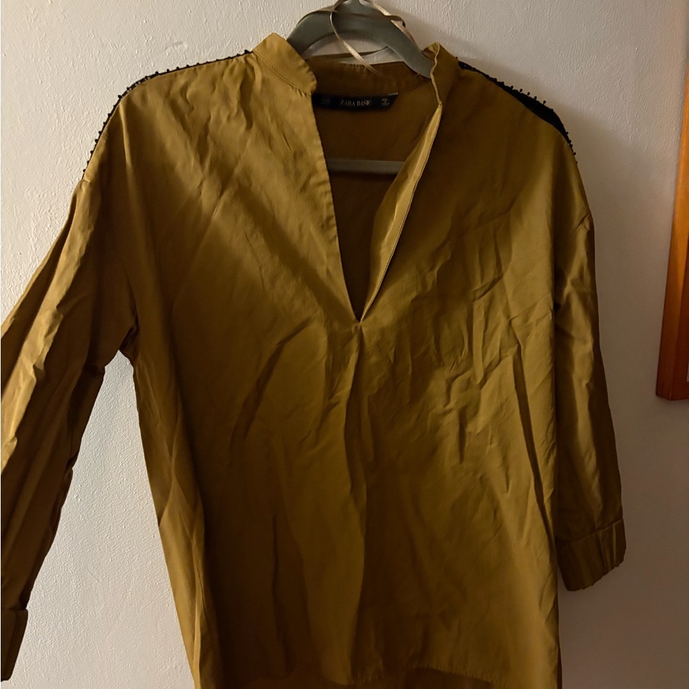 Zara Olive V-Neck Blouse